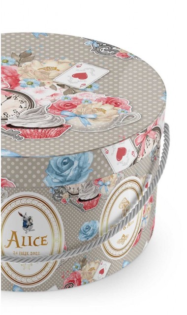 Cutie trusou botez rotunda personalizata Alice in Wonderland 1